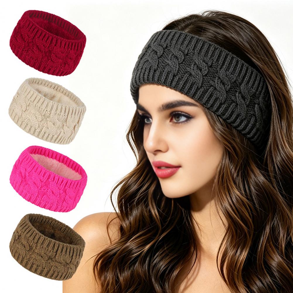 Elastic Knitted Hair Band Wint - Fleece Ear Warmer Band ulasan dan harga