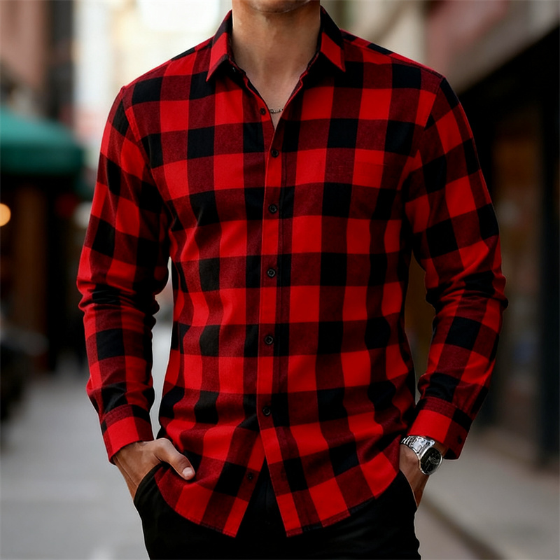 Men's Classic Red and Black Pl - Flannel Shirt Lined ulasan dan harga